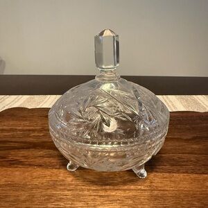 Vintage Cut Glass Footed Candy Dish (with Lid)